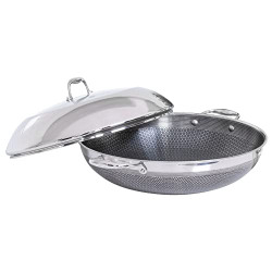 HexClad 14 Inch Hybrid Stainless Steel Wok Pan with Stay-Cool Handle - PFOA Free, Dishwasher and Oven Safe, Works with Induction, Ceramic, Non Stick, Electric, and Gas Cooktops