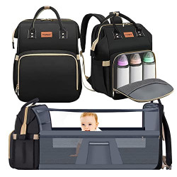 Diaper Bag Backpack, KUWANI Baby Diaper Bag with Changing Station for Boys Girls, Multifunction Diaper Bag Backpack, Baby Changing Bags with Stroller Straps, Large Capacity, Waterproof and Stylish