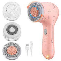 Facial Cleansing Brush Face Scrubber: Electric Exfoliating Spin Scrubber IPX7 Waterproof Silicone Skin Cleaning Cleanser USB Rechargeable Spinning Rotating Washer Proactive Acne System for Man