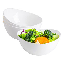 Honla 48 oz Large Salad Bowls,Set of 4 Big Plastic Bowls for Cereal,Pasta,Popcorn,Snacks,Serving Side Dishes,Dinner Parties,Oval Shape,White