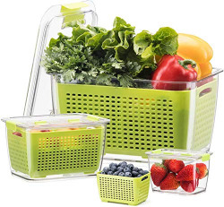 Vegetable Containers for FridgeLUXEAR Produce Saver Container Fruit Storage Organizer 3 Pack BPA-Free Fresh Containers Refrigerator with Lid & Colander for Salad Lettuce Berry Storage Stay Fresh