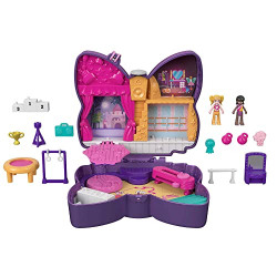Polly Pocket Sparkle Stage Bow Compact, Dance Theme with Micro Polly & Friend Doll, 5 Reveals & 12 Accessories, Pop & Swap Feature, Great Gift for Ages 4 Years Old & Up