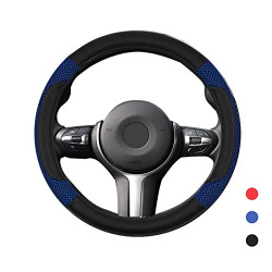 Car Steering Wheel Cover for Man, 15 inch Universal Auto Steering Wheel Covers for Women, Microfiber and Leather Breathable, Anti-Slip Wheel Covers (Blue)