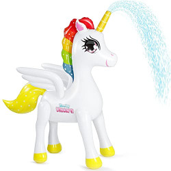 iBaseToy Giant Inflatable Unicorn Sprinkler - Blow Up Unicorn Spray Water Toys for Summer Yard Lawn Garden & Outdoor Play - Sprinklers for Kids & Adults