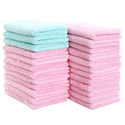24 Count Premium Soft Makeup Remover Cloths - Microfiber Facial Cloths Fast Drying Washcloths - Highly Absorbent Makeup Remover Towel (Pink-Aquamarine, 7x9 Inch)
