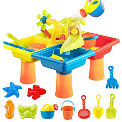 Hot Bee Water Table for Toddlers 1-3, 4 in 1 Sand and Water Table,Outdoor Toys for Toddlers,Outside Beach Play Table for Kids, Activity Sandbox Toy Sensory Table Summer Toys for Kids Boys Girls