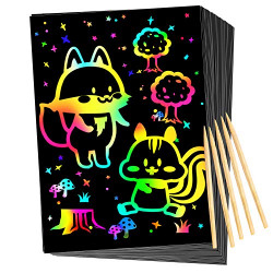 QXNEW Scratch Rainbow Art for Kids: Magic Scratch off Paper Children Art Crafts Set Kit Supplies Toys Black Scratch Sheets Notes Cards for Boys Girls Birthday Party Favors Games Christmas Easter Gifts