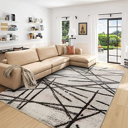 [AUTO CHECKOUT] Leesentec Area Rugs Soft Modern Rug Carpet Geometric Stripe Rug Non Slip Imitation Cashmere Rug for Bedroom Living Room Floor Mat (5.2' 6.5', Stripe)