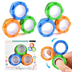 6 Pcs Fidget Ring Finger Toys - Colorful Magnetic Rings Spinner for Kids Finger Training Toys Ring Fidget Spinner Toy Anxiety Stress Relief Spinner Ring - Birthday Gift for Kids Friends and Family