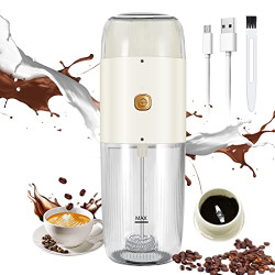 Milk Frother-Coffee Grinder-Rocyis 2 in 1 Electric Coffee Frother with Grinder-Rechargeable Wireless Drink Mixer For for Latte,Cappuccino,Hot Chocolate-Smart Kitchen Gadget House Warming Gift