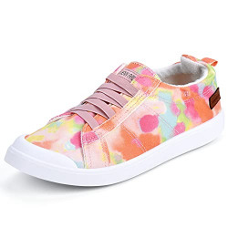 JENN ARDOR Women Sneakers Slip On Fashion Unlaced Shoes Comfortable Walking Flats Casual Shoes (Z Floral Orange,6.5)