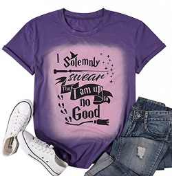 Womens Magic Charms T-Shirt Funny Graphic Tee Tops Casual Short Sleeve Shirts (Bleach Purple, M)