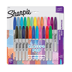 Sharpie 1927350 Electro Pop Permanent Markers, Fine Point, Assorted Colors, 24 Count