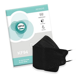 50 Pack Adult Disposable KF94 Face Mask, TAKSHO 4-Ply Covering 3D Face Masks, Comfortable Sports & Makeup Mask, Fish Type Facemask for Outdoor Children Male Female - Black