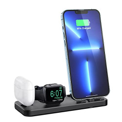 RJR Charging Station for Apple Multiple Devices 3 in 1 Charger Station Foldable Charger Stand for iWatch 7/6/SE/5/4/3/2/1 Charging Stand for iPhone AirPods Pro/3/2/1 Charging Dock Holder Black