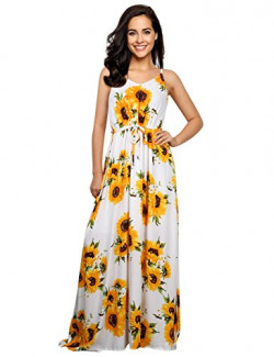 Leadingstar Women's Dresses Floral Adjustable Spaghetti Strap V Neck Boho Long Maxi Dress Summer Beach Flowy Ethnic Sundress