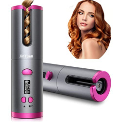 Automatic Hair Curler  Professional Ceramic Rotating Curling Iron with LCD Display  Auto Curler with Adjustable Temperature and Timer  Cordless Hair Curler for Safe and Fast Hair Styling (Grey)