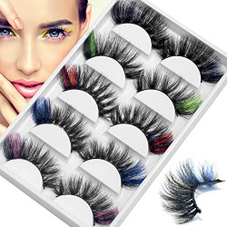 5 Pairs False Lashes Colored Ends, Wispy Color Eyelashes 20mm, Faux Mink Eyelashes Fluffy, Soft Reusable Curl Dramatic Lashes with Color on End White Red Pink Blue Green for Birthday Engagement Parties (Style A)