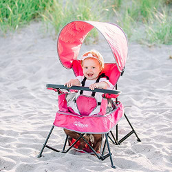 Baby Delight Go with Me Venture Chair|Indoor/Outdoor Portable Chair with Sun Canopy|Pink|3 Child Growth Stages: Sitting, Standing and Big Kid|3 Months to 75 lbs|Weather Resistant
