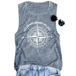 KIMSOONG Hiking Tank Top Women Funny Graphic Tee Hiking Letter Print Tanks Casual Sleeveless Tops Light Blue