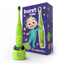CoComelon x BURSTkids Electric Toothbrush with Soft Bristles, Kid-Sized Head, 2 Minute Timer, Rechargeable Battery, Easy-Grip Silicone Handle, Showerproof, 2 Brush Modes, Ages 2+, Green with JJ