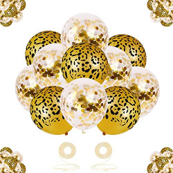 BenTin 50pcs Leopard Balloons Gold Confetti Balloons For Jungle Zoo Animals Party Supplies, 12 inch Cheetah Print Balloons Set For Kids Party, Jungle Animal Balloons Kit For Child Birthday Party Deco