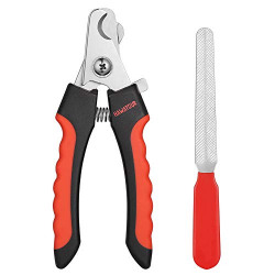 HAWATOUR Dog Nail Clippers, Professional Pet Nail Clipper & Trimmers with Safety Guard to Avoid Over Cutting, Grooming Razor with Nail File for Medium and Large Dog and Cat, Red