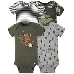 Gerber Baby Boys' 4-Pack Short Sleeve Onesies Bodysuits, Bear Green, 0-3 Months