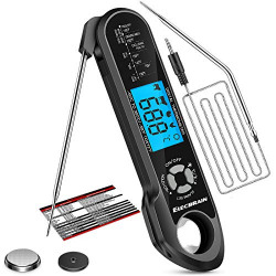 Meat Thermometer,Instant Read Food Thermometer, Dual Probe 2 in 1 Waterproof Oven Thermometer with Alarm, Backlight, Calibration for Kitchen, Cooking, BBQ and Oil Deep Frying