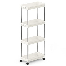 Lifewit Slim Storage Rolling Cart for Bathroom Laundry Room Kitchen Narrow Space, 4 Tier Slide-Out Storage Cart Organizer Rack Shelf with Wheels for Space-Saving Organization, Easy Assembly, White