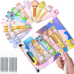 LemoHome Cute Pens squishy pens gel ink Animals Pens cute stationary Kawaii Pens Decompression Stress Relief Sponge Pens Set For Students Kids With Replacement Refills