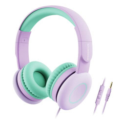 BIGGERFIVE Kids Headphones, Wired Headphones for Kids Girls, 85/94dB Safe Volume Limited, Microphone, Foldable, 3.5mm Jack Stereo Children Teens Headphones for School/Travel/iPad/Tablet, Purple