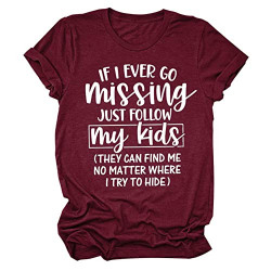 Funny Mom Gift Shirt Just Follow My Kids Shirt Women Casual Summer Tops Funny Momlife Shirt Graphic Tee T-Shirt