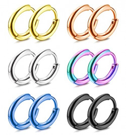 Suprsparkle 6Pairs 18G 316L Surgical Steel Earrings Hoop Earrings For Women Men Hypoallergenic Huggie Hoop Earrings Cartilage Cuff Hoop Earrings 8mm