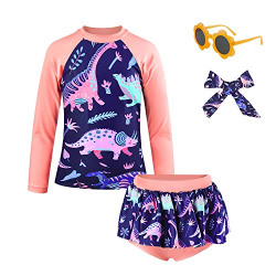 ZukoCert Girls Swimsuits Two Piece Rash Guard Set UPF 50+ UV Protective Girls Bathing Suits in 3-10 Years Swimsuit for GirlsGS900-FSKL-XXL
