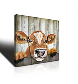 Farmhouse canvas Printing Rustic Bedroom Decor Retro Cow Wall Art Home artwork Print Used in Bathroom Office fireplace kitchen Dining Room Decorate Cute watercolor (12inchx12inch