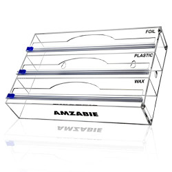 Foil and Plastic Wrap Organizer, Plastic Wrap Dispenser with Cutter and Labels, Aluminum Foil Organization and Storage for Drawer, 3 in 1 Acrylic Wrap Dispenser for Maximum L 12 D 2.44 Roll