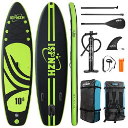 Paddle Board for Adults, ISPNZH 10.5 ft Inflatable Stand up Paddleboard for Men Women Kids with All Skill Levels,Blow up SUP Board Set for Beach, Lake, River Paddling, Fishing, Yoga(Black Green)