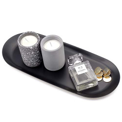 FREELOVE Metal Serving Tray for Towel, Decorative Platters and Trays for Perfume Jewelry Comestics Food Candle, Bath Vanity Counter Bathroom Coffee Table (Black E, Oval 12'')