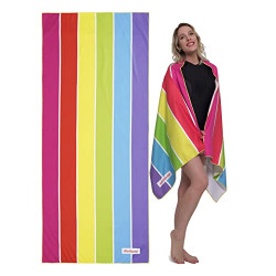 Winthome Microfiber Beach Towel 31x 70 Quick Dry Sand Free Lightweight Large Oversized Beach Towel with Travel Bag (1 pack-31x 70, Rainbow)