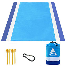 AISPARKY Beach Blanket 78  X 81  Adults Waterproof Quick Drying Beach Mat Made by Premium Nylon with Corner Pockets Durable Portable Picnic Sheet for Outdoor Travel