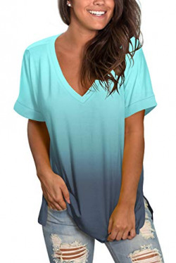 Spring Tops for Women Short Sleeve Tshirts Loose Casual Tops Summer Blue Gray S