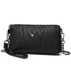 Women's Leather Wristlet Clutch Purse Small Crossbody Bags for Women With Chain Strap Black Handbags