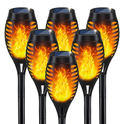 Solar Outdoor Lights, Solar Tiki Torches with Flickering Flame, Decorative Landscape Solar Garden Lights, Waterproof Solar Powered Outdoor Lights, LED Mini Torch Light for Yard Pathway Decor-6PACK