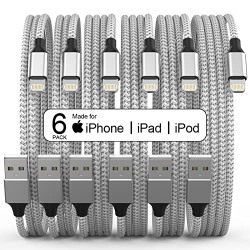 [Apple MFi Certified] 6Pack[3/3/6.1/6.1/6.1/10FT] iPhone Charger Lightning Cable Compatible iPhone 13/13Pro/12Pro Max/12Pro/12/11Pro Max/11Pro/11/XS and More(Silver) (3/3/6.1/6.1/6.1/10 FT)