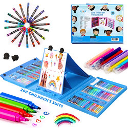 H & B 208-Piece Art Supplies Kit for Painting & Drawing,Kids Art Set Case, Portable Art Box, Oil Pastels, Crayons, Colored Pencils, Markers, Great Gift for Kids, Girls, Boys, Teens, Beginners, Blue