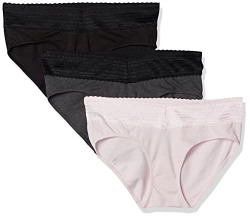Warner's womens Blissful Benefits No Muffin 3 Pack Hipster Panties, Black/Pale Pink/Dark Gray Heather, Medium US