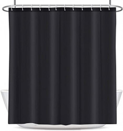 MBOSS Fabric Shower Curtain for Bathroom Shower Stall Curtain Liner with 12 Hooks 72Wx72H Heavy Duty curtain set with Rustproof Metal Grommet and Magnetic Weights.Waterproof,Odorless (72x72 Black)
