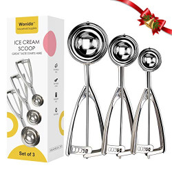 Wonido Ice Cream Scoop with Trigger Release Set of 3 Sizes Cookie Scooper 18/8 Austenite Stainless Steel for Muffin Melon Baking Cupcake Kitchen