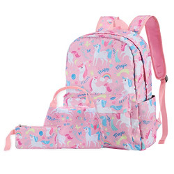Woosir Backpack for Girls Kids School Backpack with Lunch Box Pencil Bags Bookbag School Bag Set for Elementary Back to School